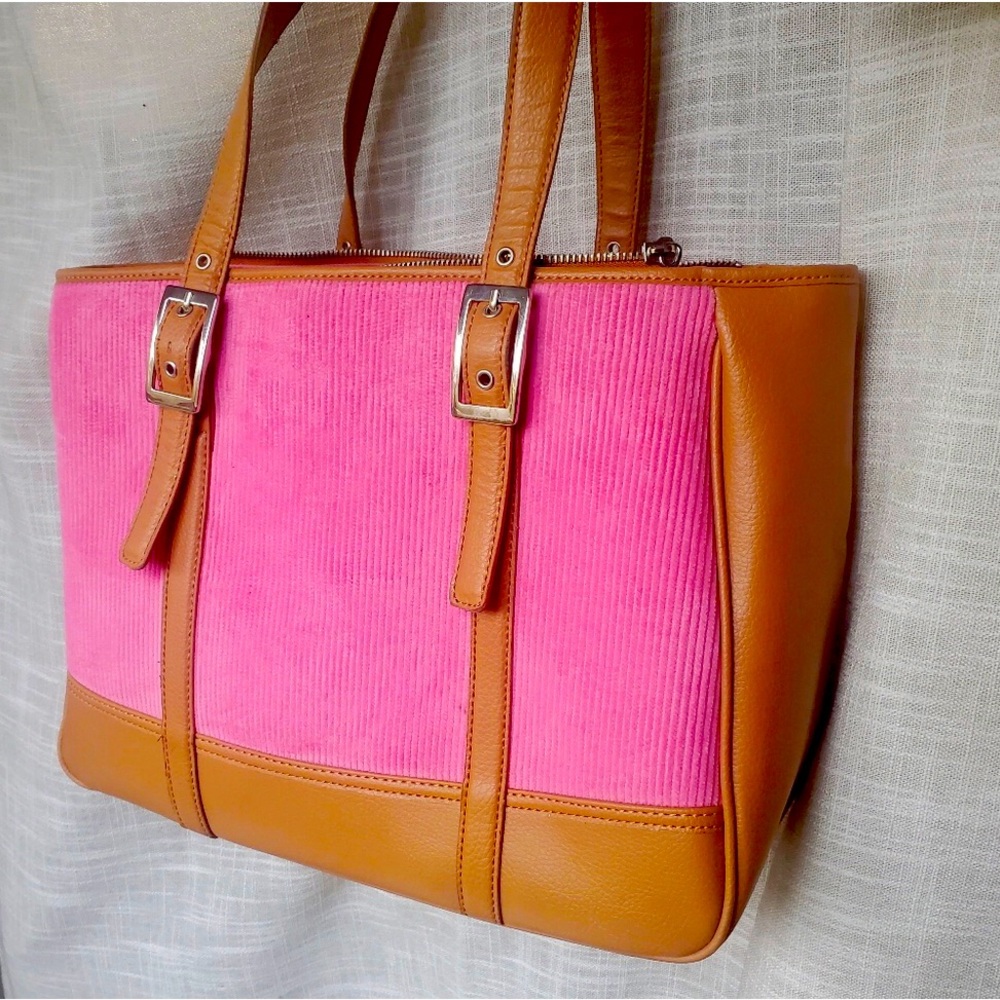 Extra large hot pink & tan bag 10”x15”x5.5”